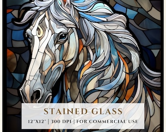 Horse Stained Glass Pattern, Sublimation Designs, Stained Glass PNG, Faux Stained Glass, Digital File, Commercial Use