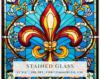 Fleur-De-Lis Stained Glass Pattern, Sublimation Designs, Stained Glass PNG, Faux Stained Glass, Digital File, Commercial Use