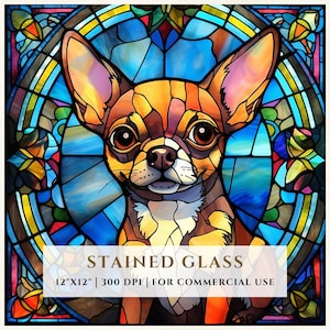 Chihuahuahond gebrandschilderd glaspatroon, sublimatieontwerpen, gebrandschilderd glas PNG, namaak-gebrandschilderd glas, digitaal bestand, commercieel gebruik