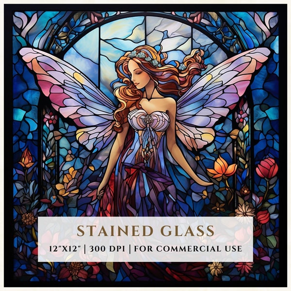 Fairy Stained Glass Pattern, Sublimation Designs, Stained Glass PNG, Faux Stained Glass, Stain Glass Paper, Digital File, Commercial Use