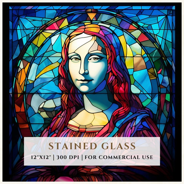 Mona Lisa Stained Glass Pattern, Leonardo da Vinci Gioconda, Sublimation Designs, Faux Stained Glass, PNG, Digital File, Commercial Use