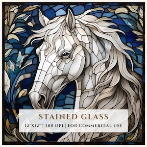 White Horse Stained Glass Pattern, Sublimation Designs, Stained Glass PNG, Faux Stained Glass, Digital File, Commercial Use