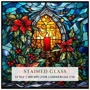 Christmas Motifs Stained Glass Pattern, Sublimation Designs, Stained Glass PNG, Faux Stained Glass, Digital File, Commercial Use