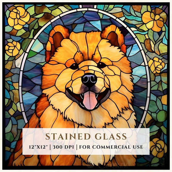 Chow Chow Dog Stained Glass Pattern, Sublimation Designs, Stained Glass PNG, Faux Stained Glass, Digital File, Commercial Use