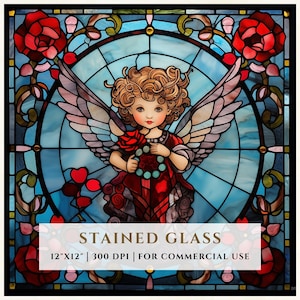 Valentine Cupid Glasmalerei-Muster, Sublimations-Designs, Glasmalerei PNG, Glasmalerei, digitale Datei, kommerzielle Nutzung