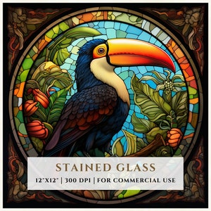 Keel-Billed Toucan Bird Stained Glass Pattern, Sublimation Designs, Stained Glass PNG, Faux Stained Glass, Digital File, Commercial Use