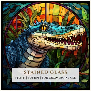 Crocodile Stained Glass Pattern, Sublimation Designs, Stained Glass PNG, Faux Stained Glass, Digital File, Commercial Use