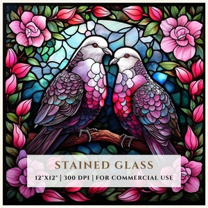 Valentine Tauben Glasmalerei-Muster, Sublimations-Designs, Glasmalerei PNG, Glasmalerei, digitale Datei, kommerzielle Nutzung