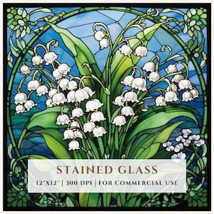 Motif de vitrail muguet, motifs par sublimation, vitrail PNG, faux vitrail, fichier numérique, usage Commercial
