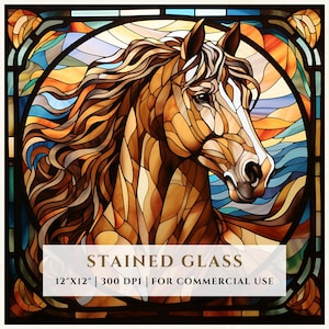 Motif de vitrail cheval, motifs par sublimation, vitrail PNG, faux vitrail, fichier numérique, usage Commercial
