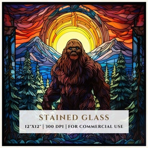 Bigfoot Stained Glass Pattern, Sublimation Designs, Stained Glass PNG, Faux Stained Glass, Stain Glass Paper, Digital File, Commercial Use