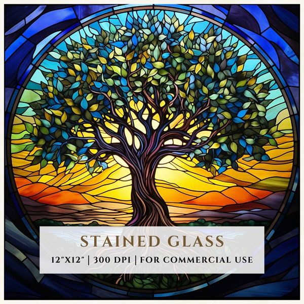 Tree Of Life Stained Glass Pattern, Sublimation Designs, Stained Glass PNG, Faux Stained Glass, Digital File, Commercial Use