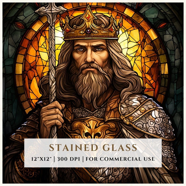 King Arthur Stained Glass Pattern, Sublimation Designs, Stained Glass PNG, Faux Stained Glass, Digital File, Commercial Use