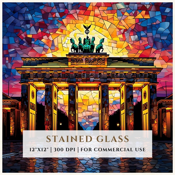 Brandenburg Gate Stained Glass Pattern, Germany, Sublimation Designs, Stained Glass PNG, Faux Stained Glass, Digital File, Commercial Use