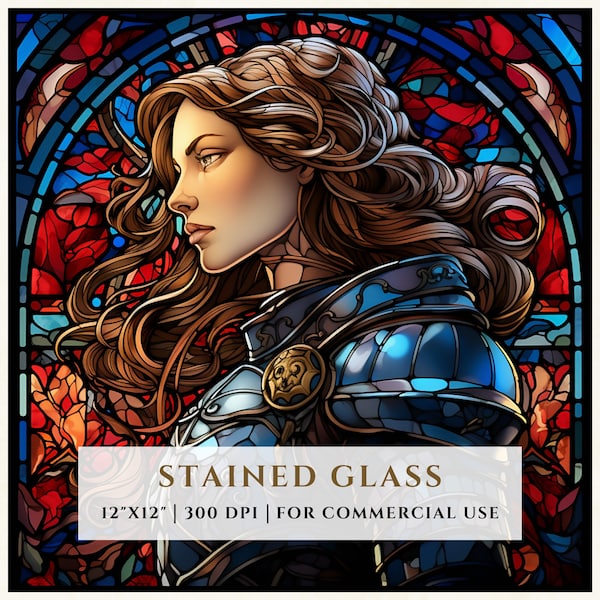 Joan of Arc Stained Glass Pattern, Jeanne d'Arc, Sublimation Designs, Stained Glass PNG, Faux Stained Glass, Digital File, Commercial Use