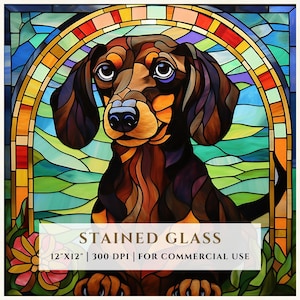 Dachshund Dog Stained Glass Pattern, Sublimation Designs, Stained Glass PNG, Faux Stained Glass, Digital File, Commercial Use