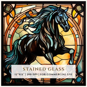 Horse Stained Glass Pattern, Sublimation Designs, Stained Glass PNG, Faux Stained Glass, Digital File, Commercial Use