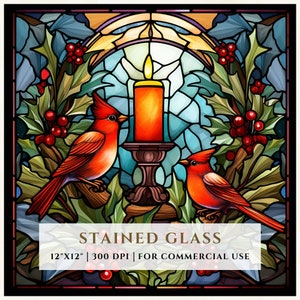 Vögel Weihnachtsmotive Glasmalerei-Muster, Sublimations-Designs, Glasmalerei PNG, Glasmalerei, digitale Datei, kommerzielle Nutzung