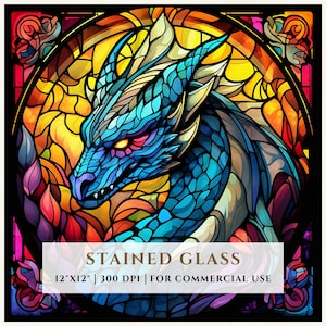Dragon Stained Glass Pattern, Sublimation Designs, Stained Glass PNG, Faux Stained Glass, Digital File, Commercial Use