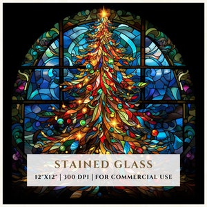 Weihnachtsbaum-Buntglasmuster, Sublimations-Designs, Glasmalerei PNG, Glasmalerei, digitale Datei, kommerzielle Nutzung