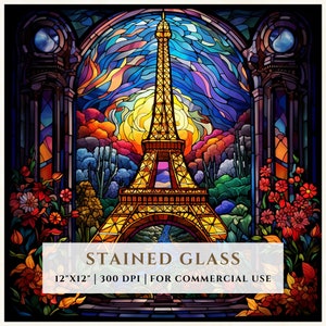 Eiffel Tower Stained Glass Pattern, Paris France, Sublimation Designs, Stained Glass PNG, Faux Stained Glass, Digital File, Commercial Use