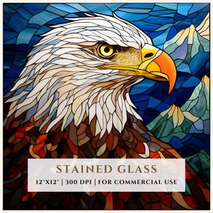 Eagle Stained Glass Pattern, Sublimation Designs, Stained Glass PNG, Faux Stained Glass, Digital File, Commercial Use