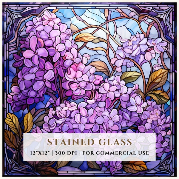 Lilac Stained Glass Pattern, Sublimation Designs, Stained Glass PNG, Faux Stained Glass, Digital File, Commercial Use