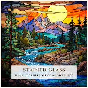 Mountain Creek Stained Glass Pattern, Sublimation Designs, Stained Glass PNG, Faux Stained Glass, Digital File, Commercial Use