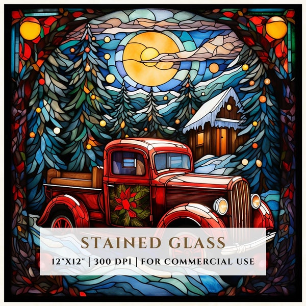 Christmas Truck Stained Glass Pattern, Sublimation Designs, Stained Glass PNG, Faux Stained Glass, Digital File, Commercial Use