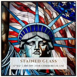 Padrão de vitral Lady Liberty, designs de sublimação, vitral PNG, vitral falso, arquivo digital, uso comercial