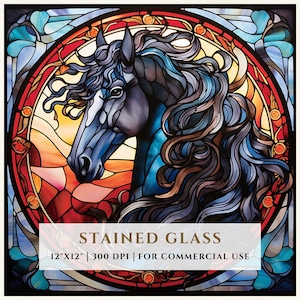 Horse Stained Glass Pattern, Sublimation Designs, Stained Glass PNG, Faux Stained Glass, Digital File, Commercial Use