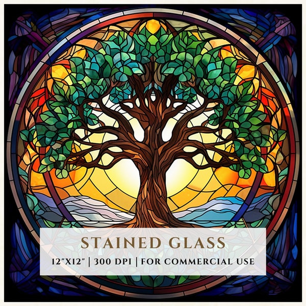 Tree Of Life Stained Glass Pattern, Sublimation Designs, Stained Glass PNG, Faux Stained Glass, Digital File, Commercial Use