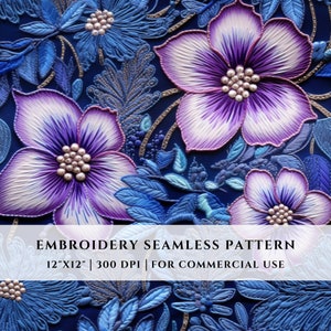 Stickerei Floral nahtlose Datei, blau violett lila Blumen, digitale Datei, kommerzielle Nutzung