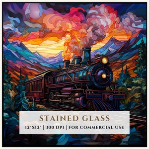 Patrón de vidrieras de tren, olas del océano, diseños de sublimación, vidrieras PNG, vidrieras falsas, archivo digital, uso comercial