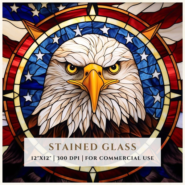 American Eagle Stained Glass Pattern, Sublimation Designs, Stained Glass PNG, Faux Stained Glass, Digital File, Commercial Use
