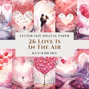 26 Love Is In The Air Bundle di carta digitale stampabile, acquerello, San Valentino, uso commerciale, diario spazzatura, scrapbooking