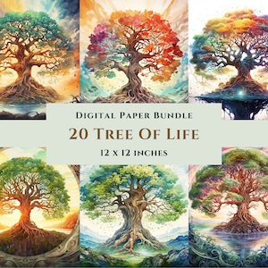20 levensboom afdrukbare digitale papierbundel, Instant Download, Commercieel gebruik, Junk Journal, Scrapbooking