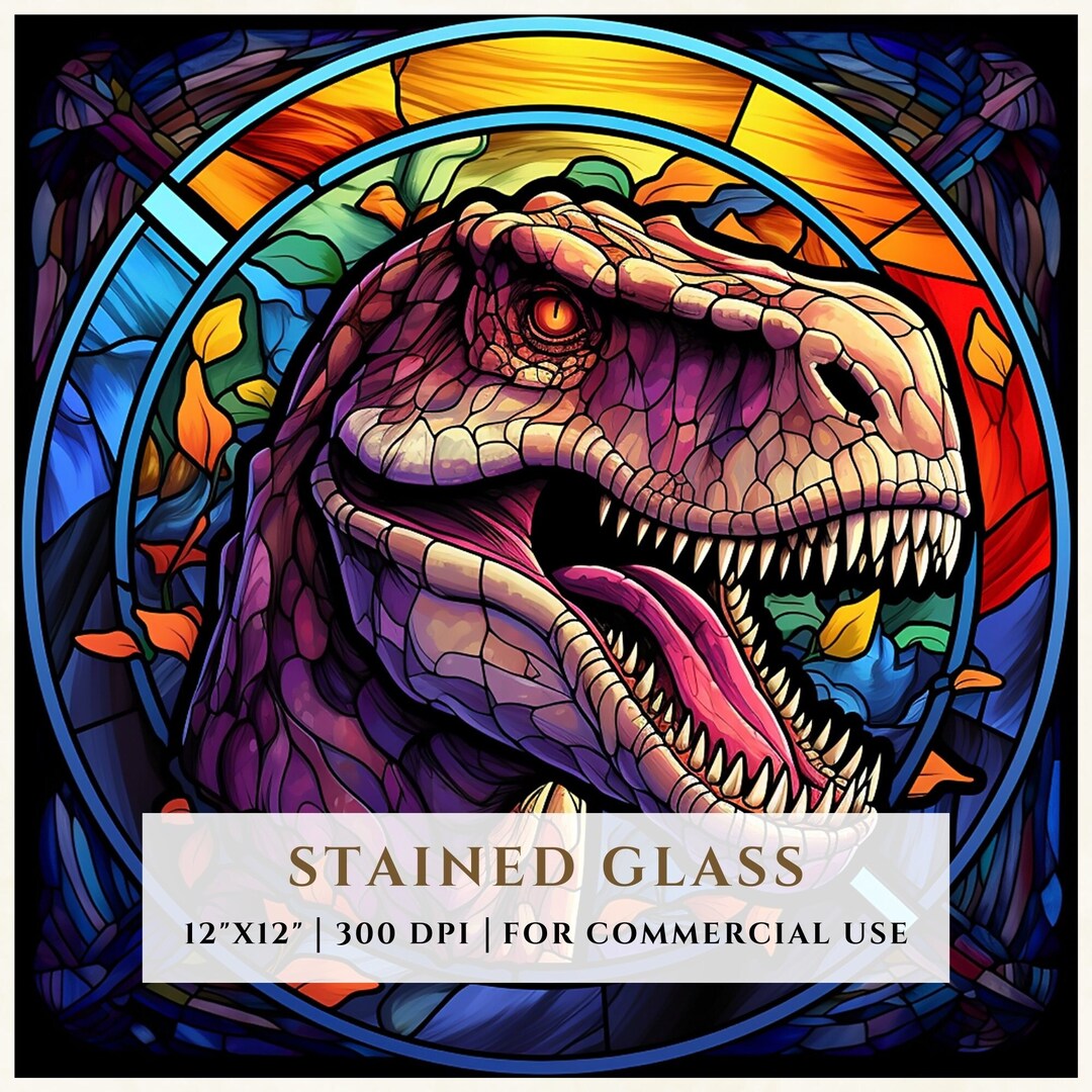 Trex Stained Glass Pattern Tyrannosaurus Trex Dinosaur Etsy