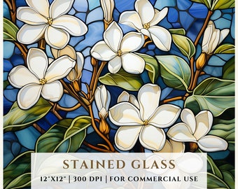 ステファノティスのステンドグラス模様、昇華デザイン、ステンドグラスPNG、フェイクステンドグラス、デジタルファイル、商用利用