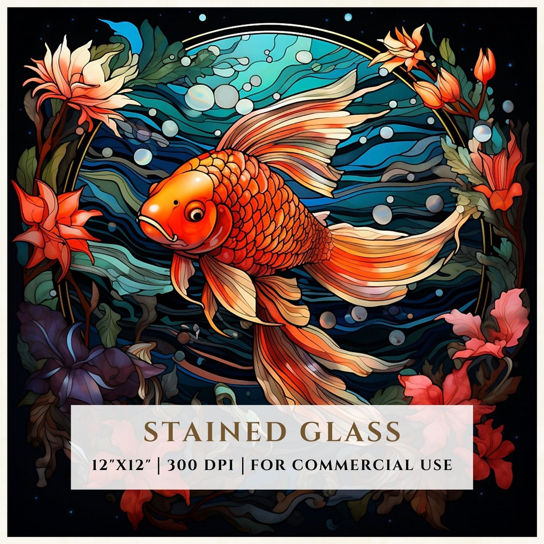 Koi Fish Stained Glass Pattern, Sublimation Designs, Stained Glass PNG