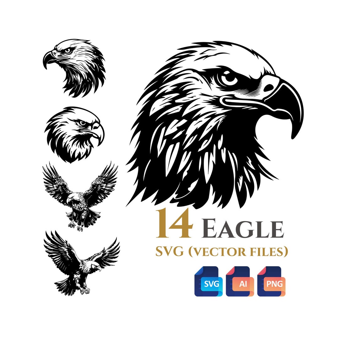 14 Eagle Svg Vector Clipart Bundle, Transparent Background, Instant ...