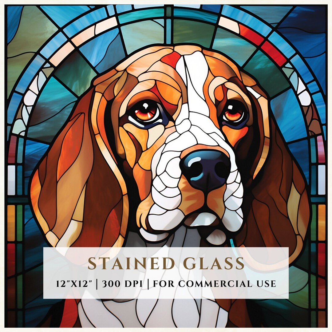 Beagle Dog Stained Glass Pattern, Sublimation Designs, Stained Glass