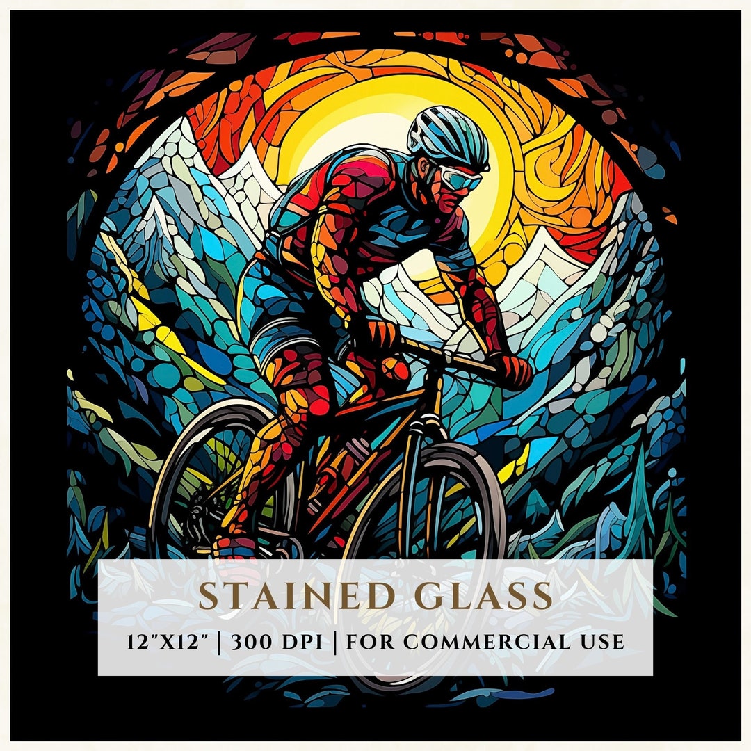 Cyclist Stained Glass Pattern Sublimation Designs Faux Stained Glass PNG Digital File Commercial Use Etsy Australia