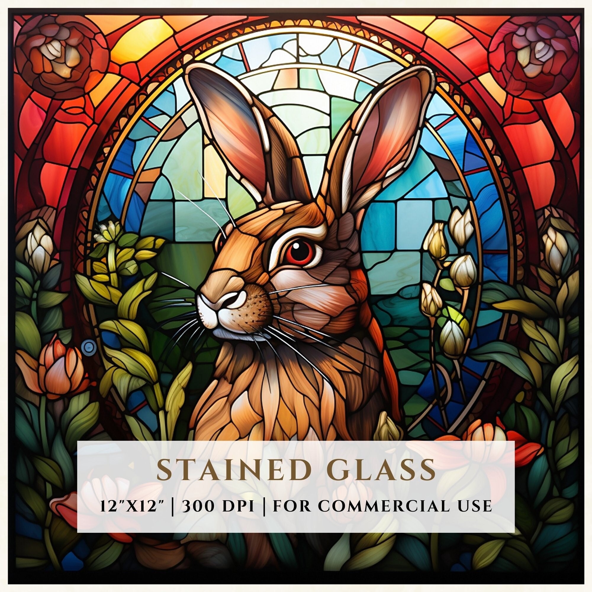 Rabbit Stained Glass Pattern, Sublimation Designs, Stained Glass PNG