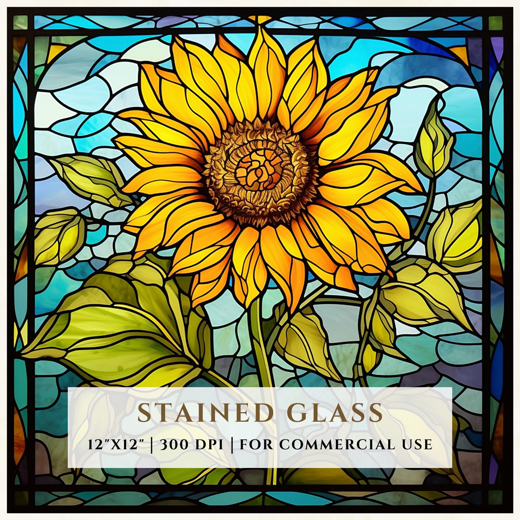 Sunflower Stained Glass Pattern, Sublimation Designs, Stained Glass PNG