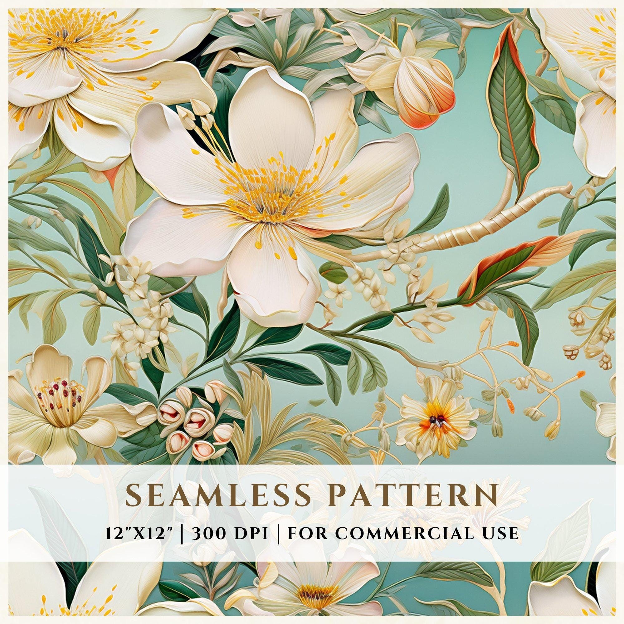 Floral Seamless Pattern Digital Image, Colorful Flower Garden, Digital ...