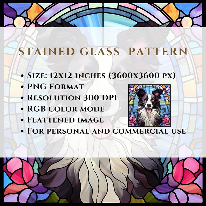 Border Collie Dog Stained Glass Pattern Sublimation Designs Etsy