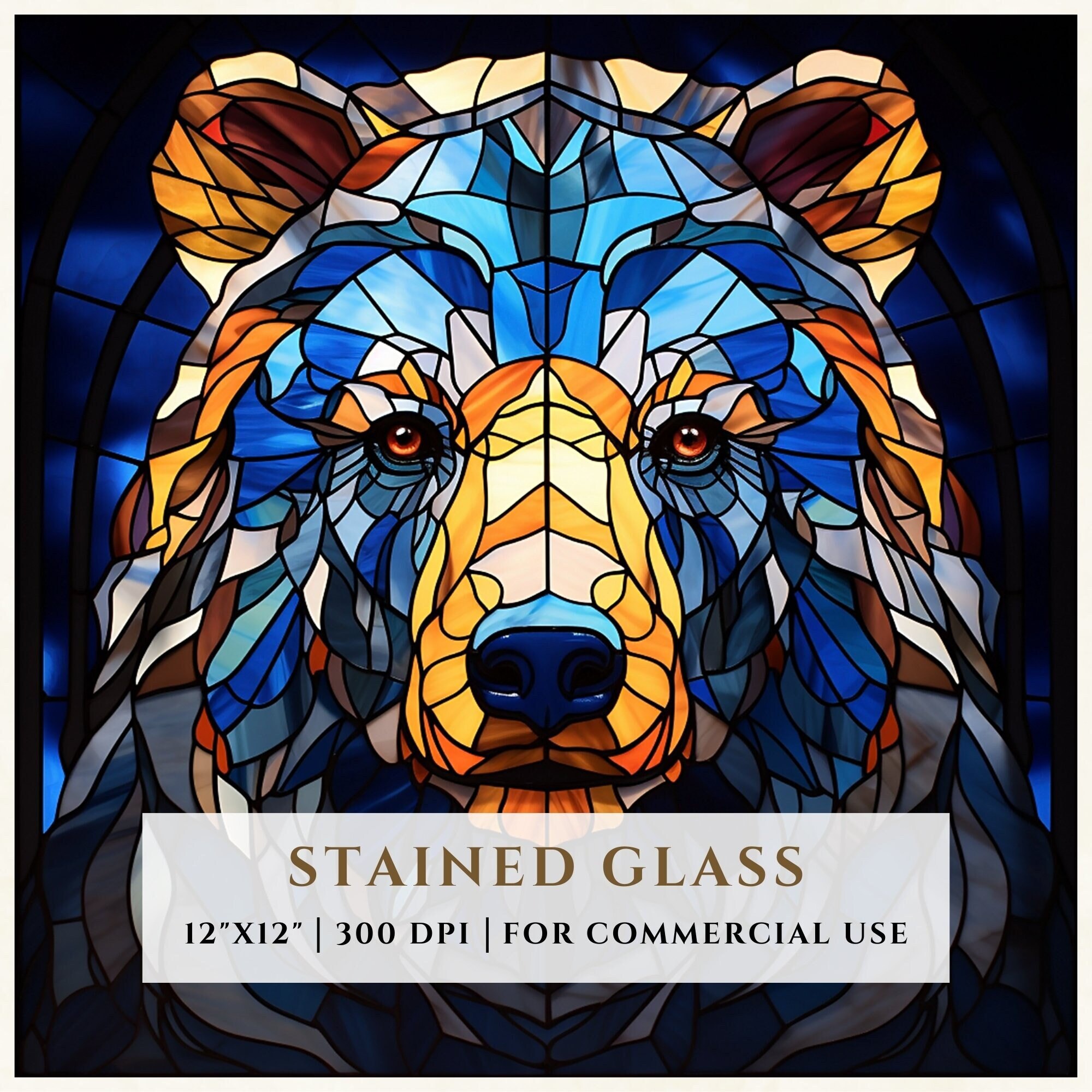 Grizzly Bear Stained Glass Pattern, Sublimation Designs, Stained Glass ...