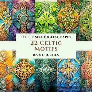 Pacote de 22 papéis digitais imprimíveis com motivos celtas, aquarela, uso comercial, diário de lixo, scrapbooking