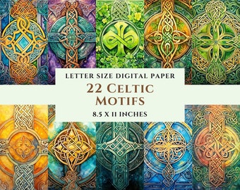 22 Celtic Motifs Printable Digital Paper Bundle, Watercolor, Commercial Use, Junk Journal, Scrapbooking